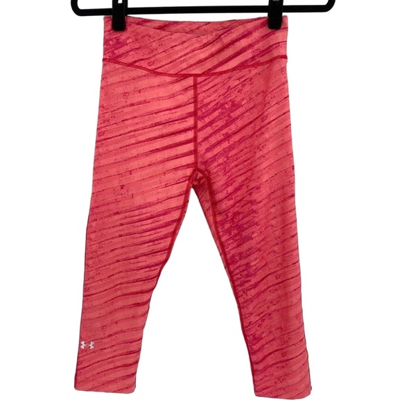 Under Armour Womens UA Heat Gear Compression Leggings Cropped Pink Size L 46 - Picture 2 of 5